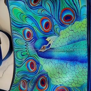 Anuska hand painted peacock cross strap